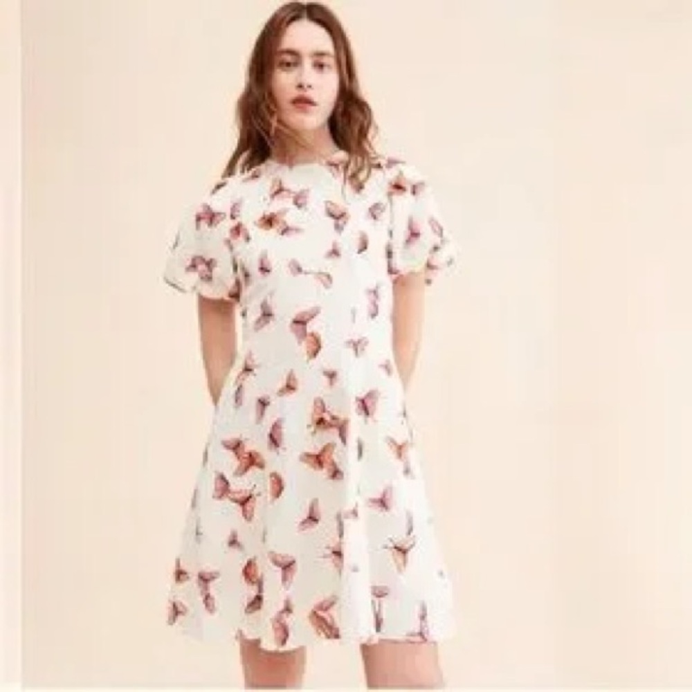 NWT Banjanan Gracia Dress L, Print is Kaleidoscope Butterfly, 3D butterflies.